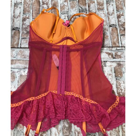 2006 Victoria’s Secret Sexy Little Things HOT PINK Sheer Ribbon Garter Cami 36C - Picture 6 of 9